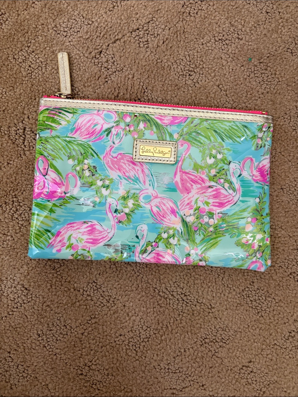 Lilly Pulitzer Pink & Aqua Flamingo Zip Pouch